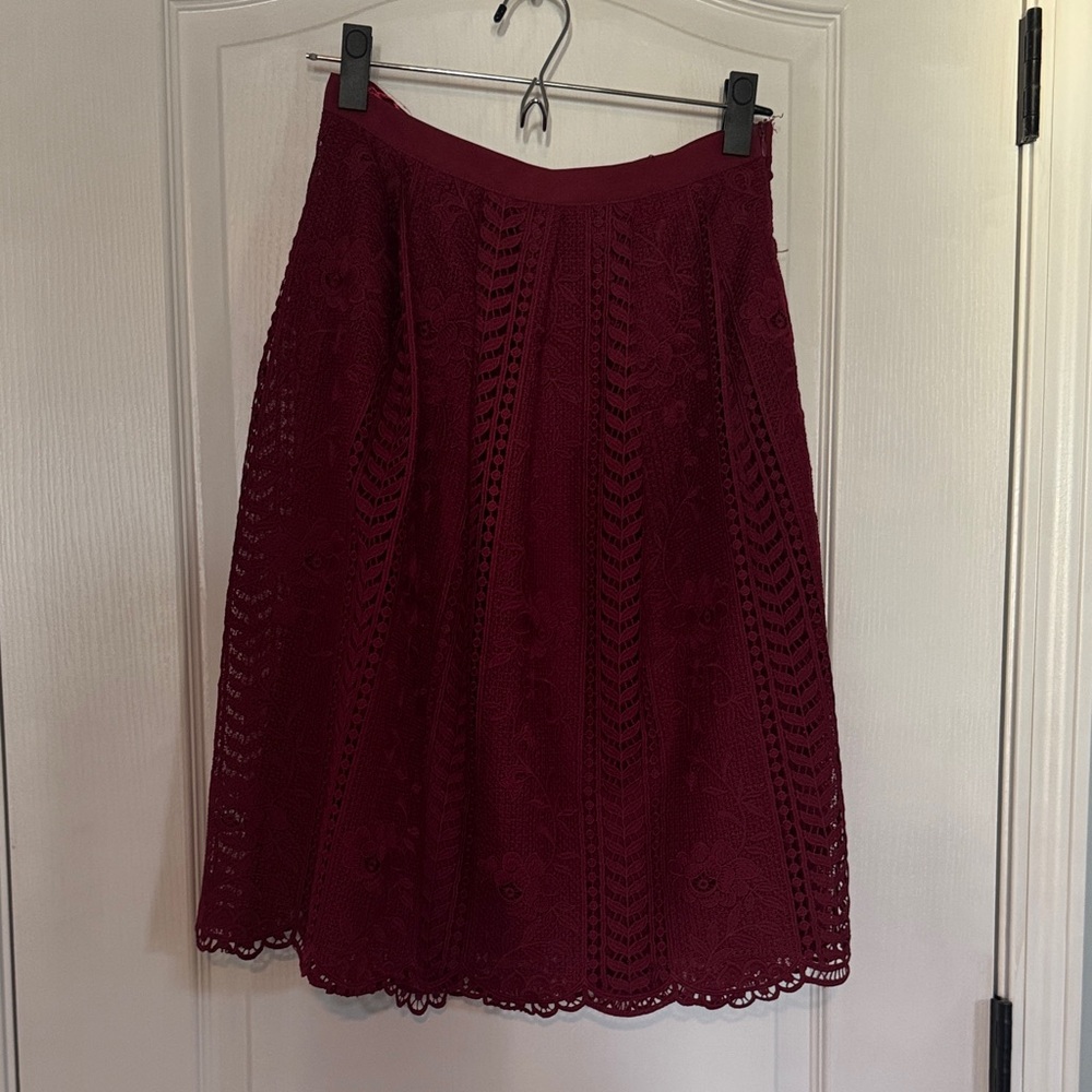 Alya Deep Red Lace Midi Skirt